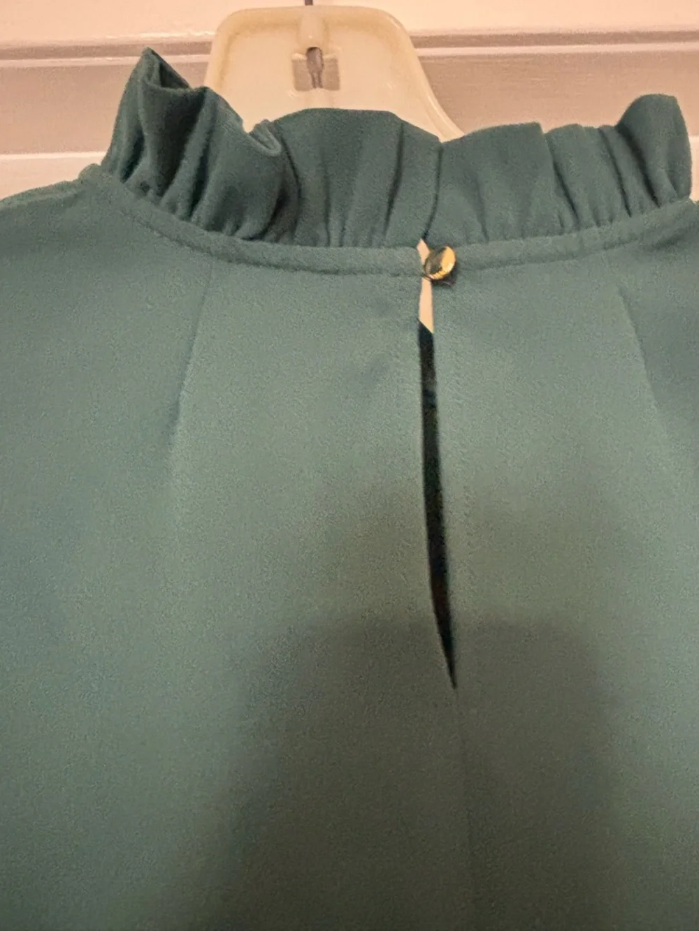 J Crew Womens Dark Green Ruffle Mock Neck Long Sleeve Blouse
